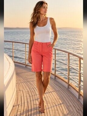 Jackie Salmon Bermuda Cotton Blend Tailored Fit Shorts Straight-Leg Cut WM Sz 8